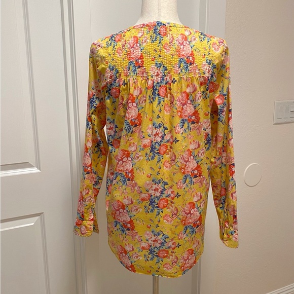 J Crew Liberty London Magical Bouquet Popover Blouse Yellow Floral Roses Pintuck - Picture 6 of 10